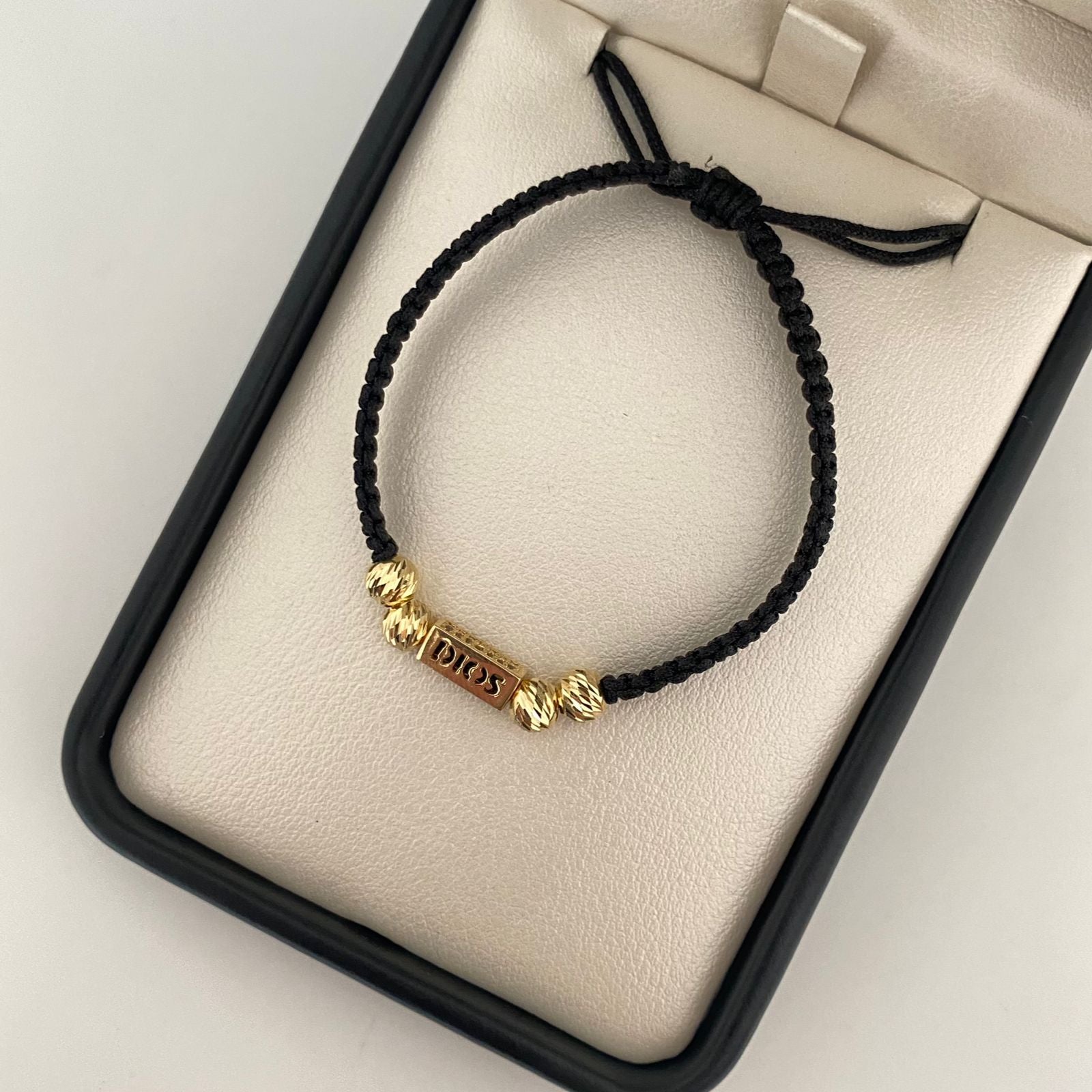 Pulsera tejida herraje Dios casting balines diamantados #5 Oro amarillo 18k 1,60 Gr
